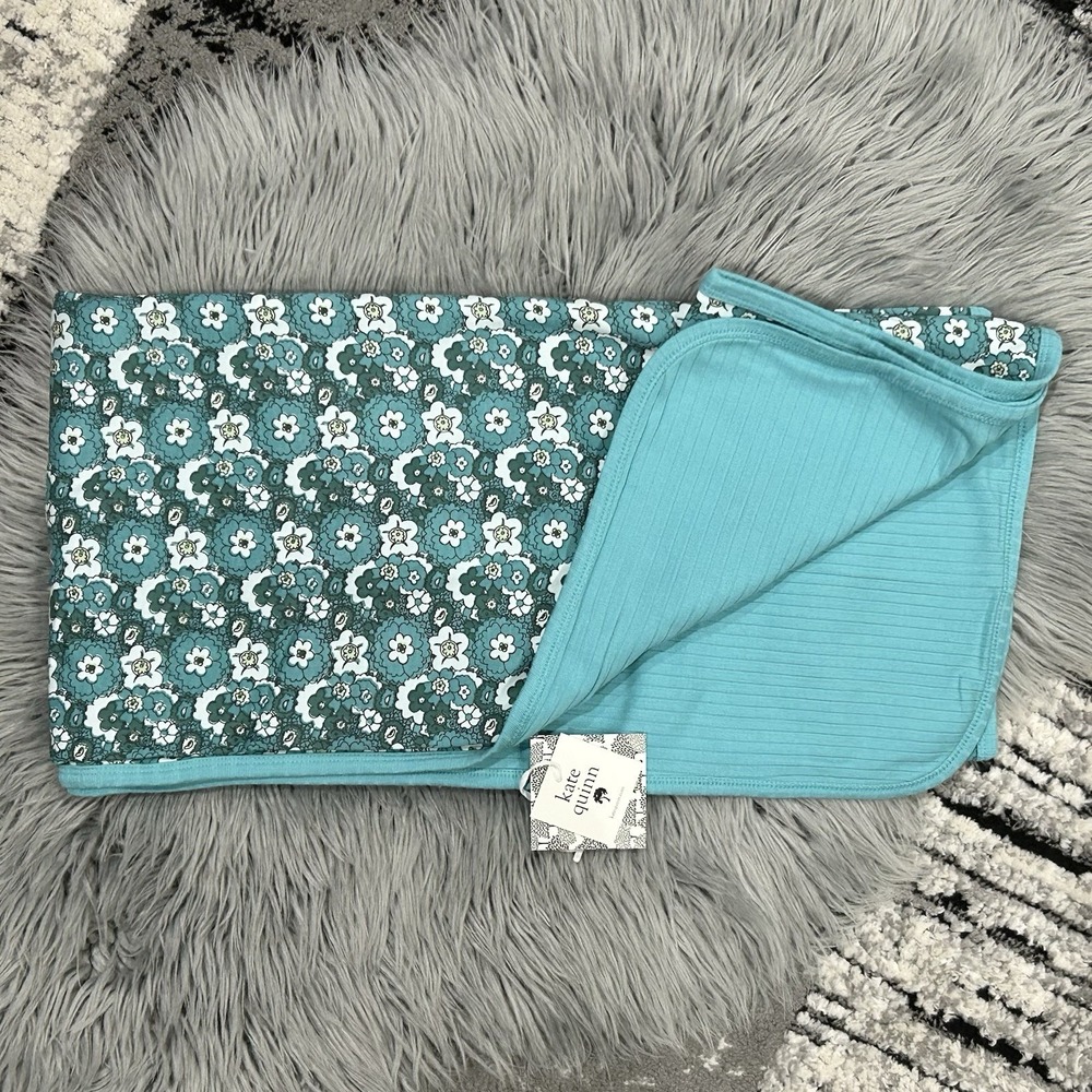 Kate Quinn Double‎ Layer Cotton Blue/Teal 60s Floral New In Bag Blanket 44X44